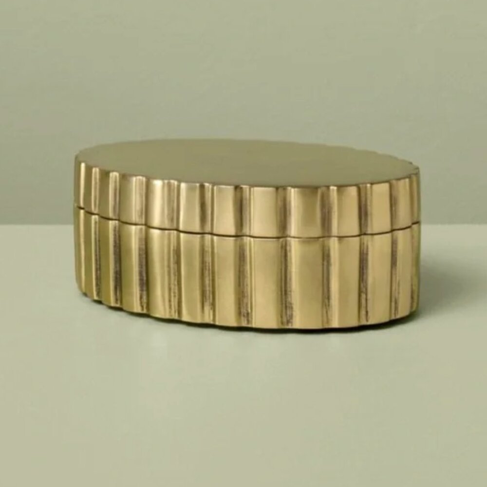 Hearth & Hand Magnolia Fluted Antique Brass Finish Decorative Box Oval